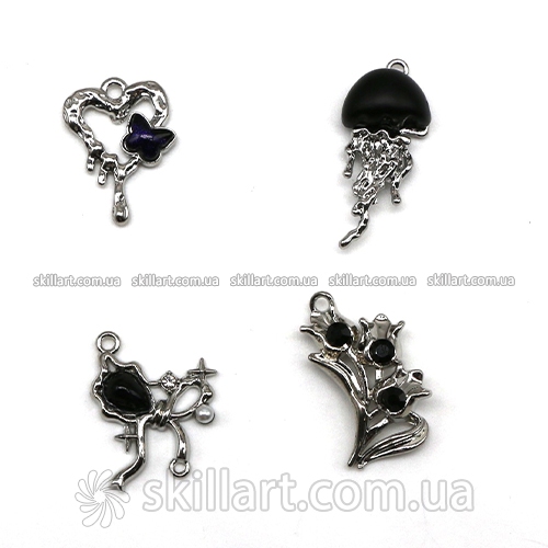 Металлические подвески из водяных хрусталей (цинковый сплав), 4шт